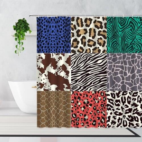 Leopard Pattern Shower Curtain Colorful Ethnic Style Stitching Graphics Bathroom Decoration Waterproof Bath Curtains With Hooks