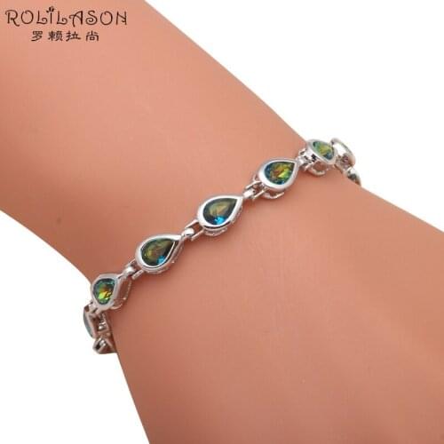 ROLILASON Water Drop Ladies style Mystic Zircon Charm Bracelets Hot Sell Silver plated Party Prom Fashion Jewelry Women TB929