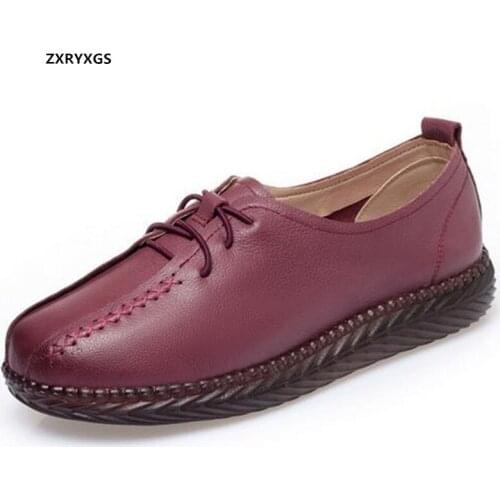 2021 New Elegance Temperament Lace-up Women Sneaker Shoes Comfortable Soft Sole Flat Shoes Woman Genuine Leather Shoes Plus Size