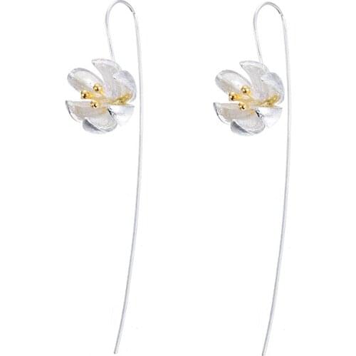 New Fashion 925 Sterling Silver Water Lily Ladise' Drop Earrings For Women Jewelry Christmas Gift Wholesale Drop Shipping