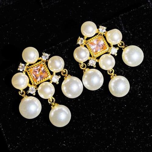 CIZEVA Vintage Female Natural Pearl Earrings Charm Gold Color Real 925 Silver Crystal Earing Retro Ethnic Style Jewelry