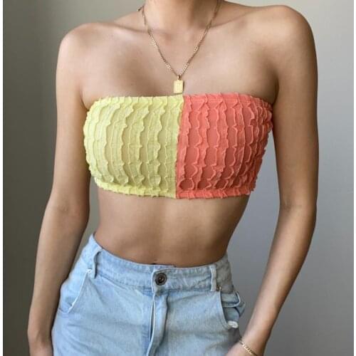 2021 Summer Ladies Sexy Patchowrk Color Chest Wrap Girls Creative Color Matching Strapless Sleeveless Tube Top Backless Camisole