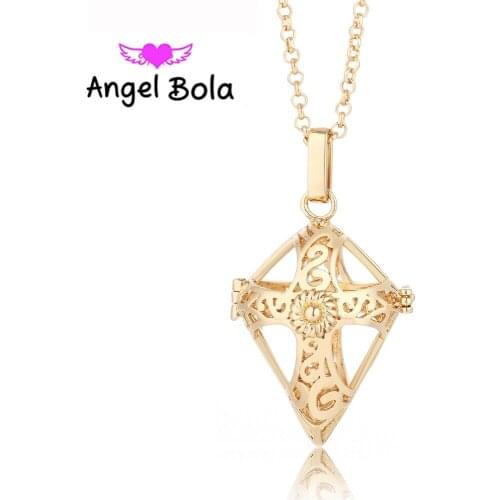 10PCS/lot 22.5mm Angel Bola Sound Ball Cross Engelsrufer Harmony Chime Cage Pendant In Chain Necklace for Women Jewelry L032