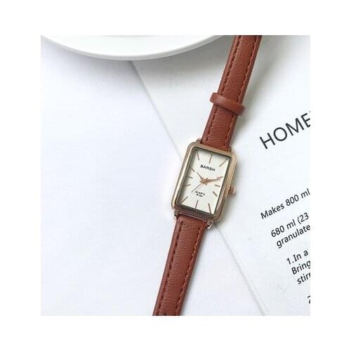 2021 Elegant Simple Rectangle Ladies Watch Brown Quartz Clock Womens Fashion Casual Retro Leather Watches Female Wristwatches