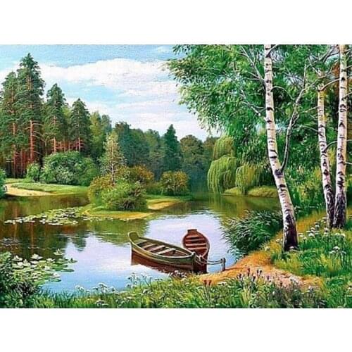 5D DIY Diamond Painting Landscape Full Square/Round Drill Diamond Embroidery Summer Mosaic Painting River Decoration