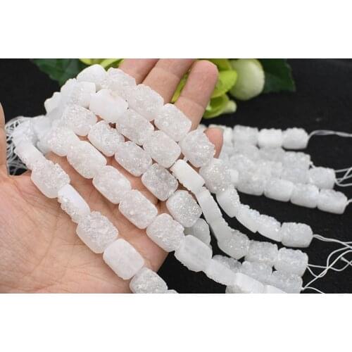 8" AAAAA White crystal Gilded agates Natural rectangle stone Loose beads for jewelry making Women Healing gifts free delivery