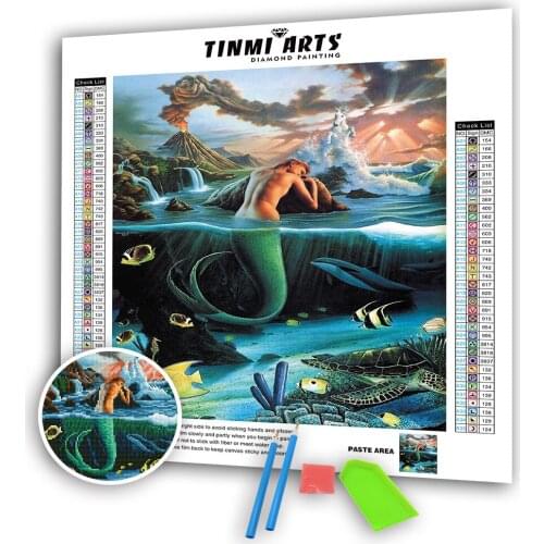 5D DIY Full Round Diamond Painting Sad Mermaid Animal Cross Stitch Mosaic Kits Embroidery Paint with Art Sticker Decoration Home