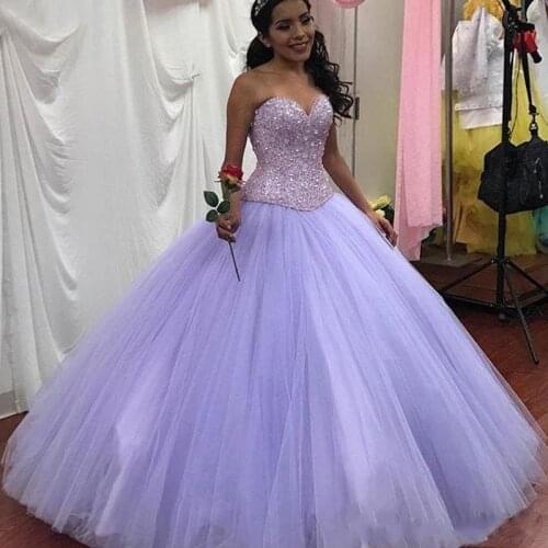 ANGELSBRIDEP Lilac Sweetheart Quinceanera Dresses Vestidos De 15 Anos Sparkly Beaded Sweet 16 Princess Birthday Party Gowns