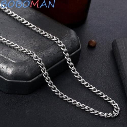 Basic Punk Stainless Steel Necklace for Men Women Curb Cuban Link Chain Chokers Vintage silver color Tone Solid Metal