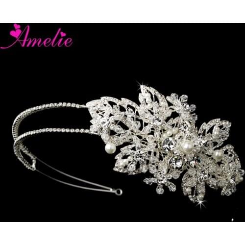Marvelous Clear Shiny Crystal Ivory Pearl Side Accented Bridal Headpiece Princess Crown Wedding Tiara