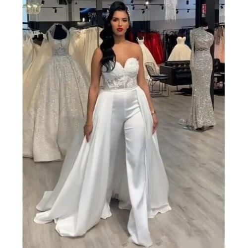 Dubai Jumpsuits Overskirt Wedding Dresses Sweetheart Lace Appliques Wedding Gowns Custom Made Bridal Dress vestido de novia