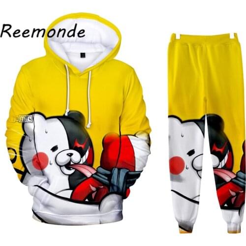 Game Danganronpa Monokuma Cosplay Costume Hoodies Sweatshirts Pants Suits Mens 3D Print Harajuku Pullover Women Tracksuits