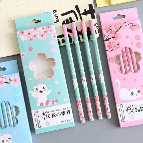 40pcs Kawaii Wood Pencail HB Cute Cat Flower Japanese Stationery Pencils Set for Kids Drawing Pencil for School Items Supplies
