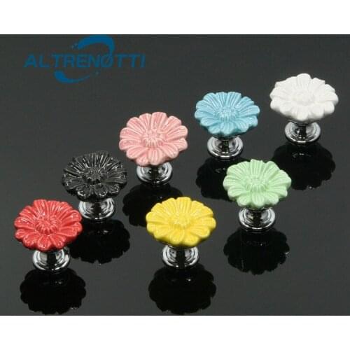 Ceramic Furniture Drawer Handle Flower Shape Colorful Door Pull For Kitchen Wardrobe Dresser Cupboard Room Cabinet Knob Hardware