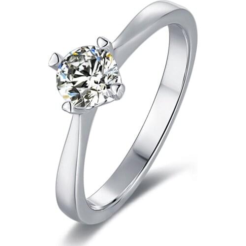 Four Prongs 925 Sterling Silver Moissanite Diamond 5mm Solitaire Round Rings Wedding Engagement Rings For Women Rings Jewelry