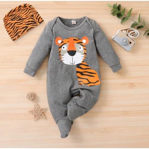 Cute Autumn Baby Girl Boy Cartoon Animal Pattern Infant Long Sleeve Bodysuit+Hat Newborn Romper Set
