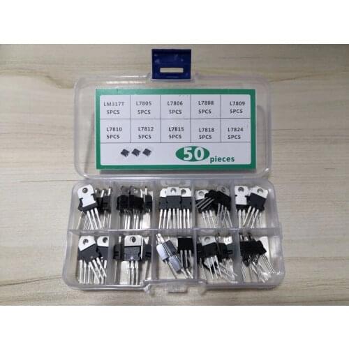 1box 50pcs 10 values Transistor kit L7805 L7806 L7808 L7809 7810 L7812 7815 7818 7824/CV LM317T Three-Terminal Voltage Regulator