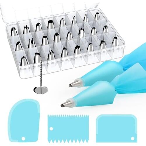 32 Pcs/set Icing Piping Pastry Bags + 24 Pcs Nozzles Tools Cake Cupcake Sugarcraft Decor Storage Box Dissolved Beans Baby Food