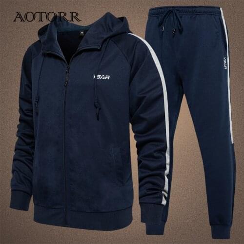 Patchwork Casual Mens Sets Autumn Spring 2021 Sporting Tracksuit Men Hooded Jacket + Sweatpants 2 Piece Sets Streetwear Fitness