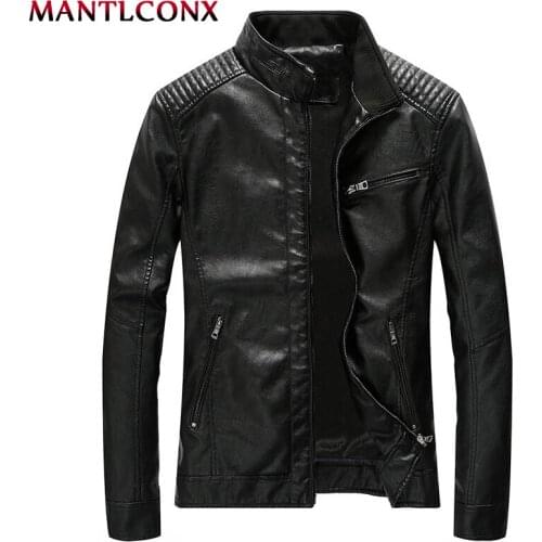 MANTLCONX Autumn Winter Men Motorcycle Leather Jacket Coats Male Leather Jacket Men Casual Zipper Jacket Men Black Overcoat 5XL