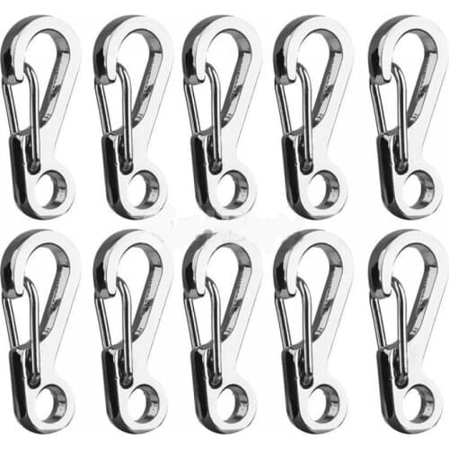 10Pcs Stainless Steel Mini Keychain Hook Carabiner With Lock Silver Anti-Theft Outdoor Camping Backpack Buckle EDC Tools