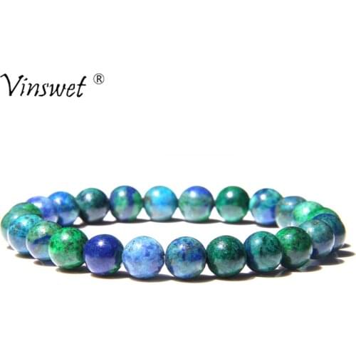Men Bracelets Phoenix Lapis Lazuli Bracelet Homme Natural Polished Green Stone Beads Bracelet For Women Elastic Wrist Jewelry