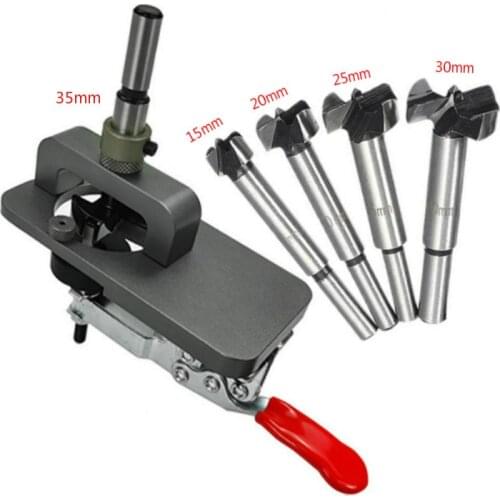 15mm-35mm Cup Style Hinge Jig Boring Hole Drill Guide Forstner Door Hole Template Wood Cutter W/ Fixture Woodworking Tools