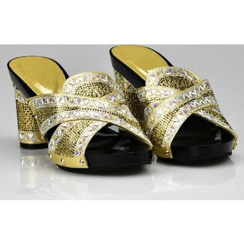 Gold Color Shoes African Wedding Shoes High Quality Fashion Elegant Italian Women Shoe with Stone High Heels Summer Women Pumps
