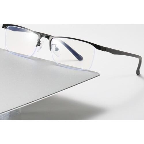 Business Half Frame Square Myopia Glasses Finished Metal Anti-blue Light Prescription Eyeglasses Diopter 0 -0.5 -1.0 To -6.0