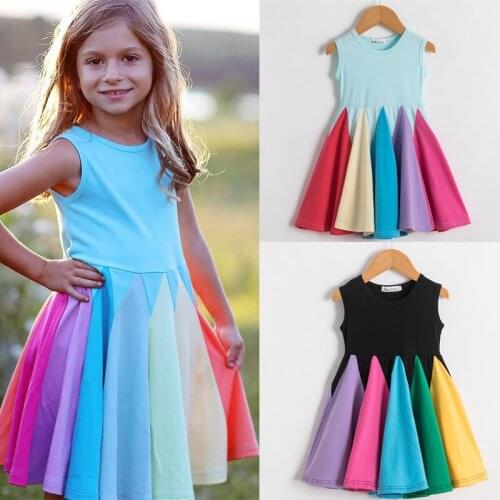 2-6 Years Toddler Girls Dress Patchwork Sleeveless Children Party Ball Gown Rainbow Dresses for Girls Baby Girl Casual Clothes