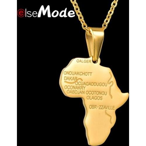 ELSEMODE Stainless Steel Africa Map Pendant Custom Engrave Name Necklace for Women Men Gold Color Ethiopian Jewelry Wholesale