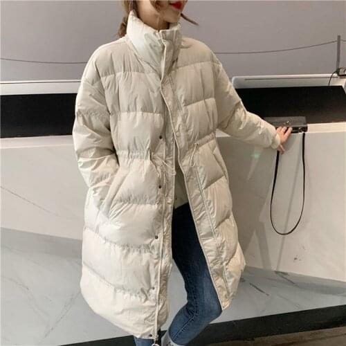2021 Winter Women 90% White Duck Down Coat Long Parkas Stand Collar Thick Warm Down Coat Loose Zipper Ladies Snow Outwear