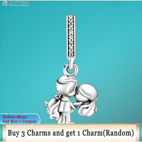 Ahthen 925 Sterling Silver Beads Married Couple Dangle Charms fit Original Pandora Bracelets Women Jewelry Making Birthday Gift