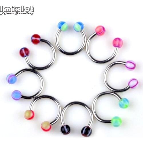 10Pcs/Lot Colorful Acrylic Nose Rings Ear Piercing Circular Barbell Horseshoe Ring Lip Labret Eyebrow Ear Piercings Body Jewelry