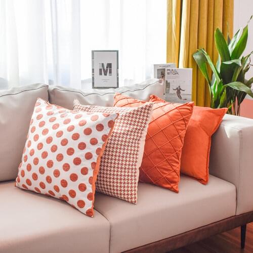 Luxury High Density Chenille Pillowcase Orange Color Geometry Patterns Cushions Cover Livingroom Decorative Sofa Throw Pillows