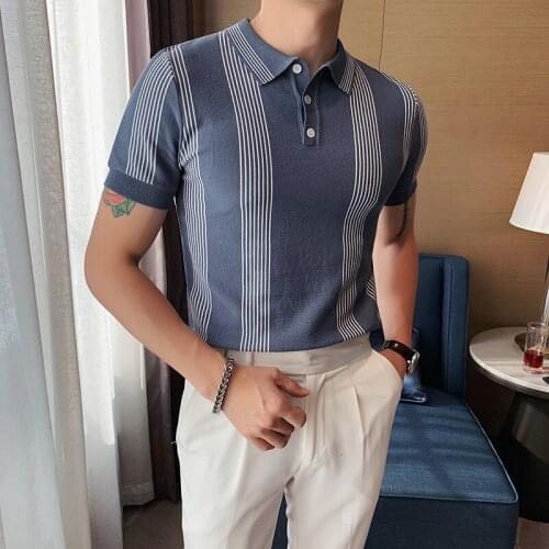 Knitted Men Polo Shirt High Quality Summer 2021 Stripe Hit Color Short Sleeve Polo Shirt Men Slim Breathable Polo Para Hombre