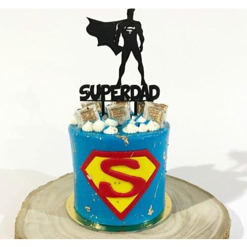 Super Hero Theme Cake Decoration Black Acrylic Super Dad Happy Fathers Day Cake Topper Candy Bar Family Party Decorating