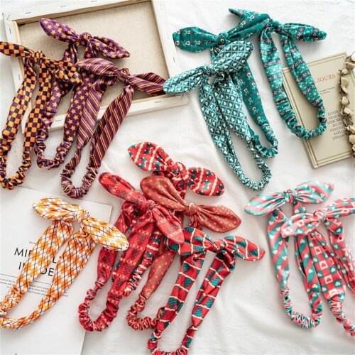 Halloween Stars Flannel Rabbit Ears Headband Knot Hair Scrunchie Hairband Elastic Scrunchy Women for Christmas Hair Accessories