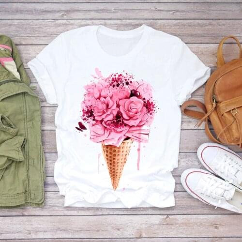 2021 Summer Women T-shirts Floral Flower Short Sleeve T-shirt Ladies Graphic Female Print Streetwear Top Tee Female Clothes