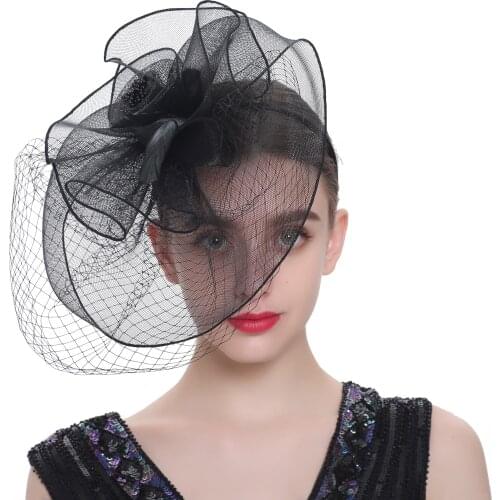 IMCUTE Womens elegant fashion net yarn rose flower hat hair accessories banquet party wedding photography headband headwear /F