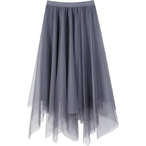 2020 Spring and Summer Skirts Women Thin Gauze Skirt Irregular Back High Waist Wild A-line Tutu Skirt Fashion Elegant Jupe r50