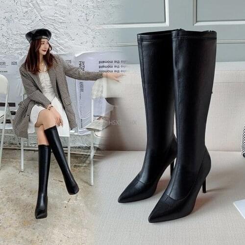New Fashion Motorcycle Thigh High Heels Female Sense Pointy Toe Over-knee Boots Female Stiletto High-heeled Womens Boots