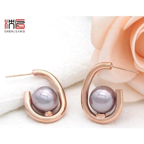SHENJIANG New 2021 Fashion Temperament Round Simulation Pearl Stud Earrings For Women Wedding Party Elegant Fine Jewelry Gift