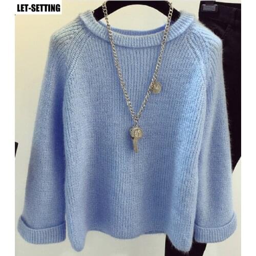 Spring autumn winter women pull bottom tops jumper thickening loose thin candy color o-neck long sleeve pullover knitted sweater