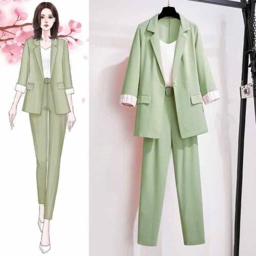 2021 Summer Thin Cotton and Linen Casual Suit Women Chic Outfits Single Breasted Blazer Jacket + Long Pants 2 Pieces Set