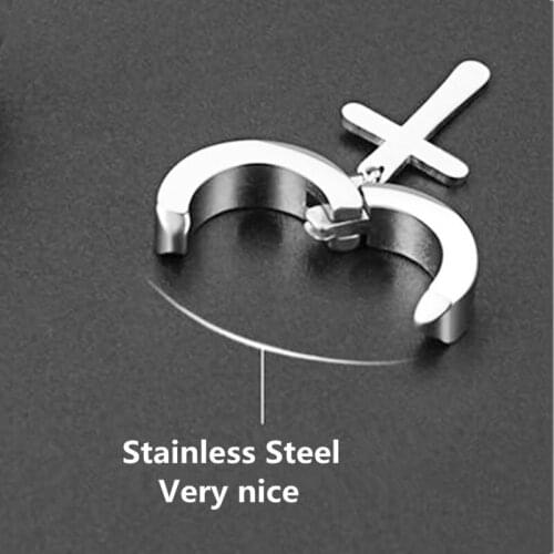 RONGQING 1pair Fashion Earrings Stainless Steel Religious Cross Clip Earrings for women man Geometric gift