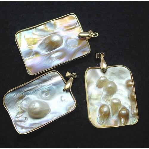 1pc nature oyster pearl pendants with golden colors women pendants shell material mother of pearl from deep water rectangle