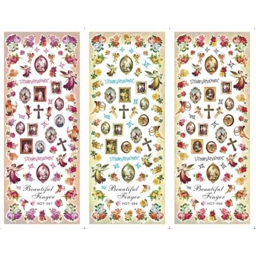 3 Sheet/Lot Angel Cross Daisy Rose Flower Cupid Water Transfer Decal Nail Art Sticker DIY Nail Foil HOT Series Nail Wraps