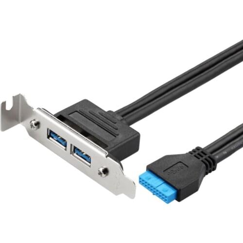 50cm Screw Mount Bracket Dual USB 3.0 Female Header Motherboard For PC Panel Copper Wire To 20Pin Baffle Cable Computer Rear PCI