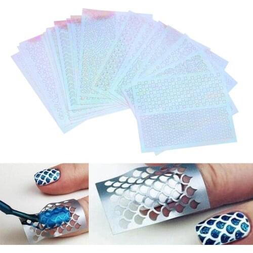 6 Sheets Nail Art Sticker DIY Nails Irregular Grid Stencil Reusable Nail Art Vinyls Hollow Stickers Stamping Template Nail Tools